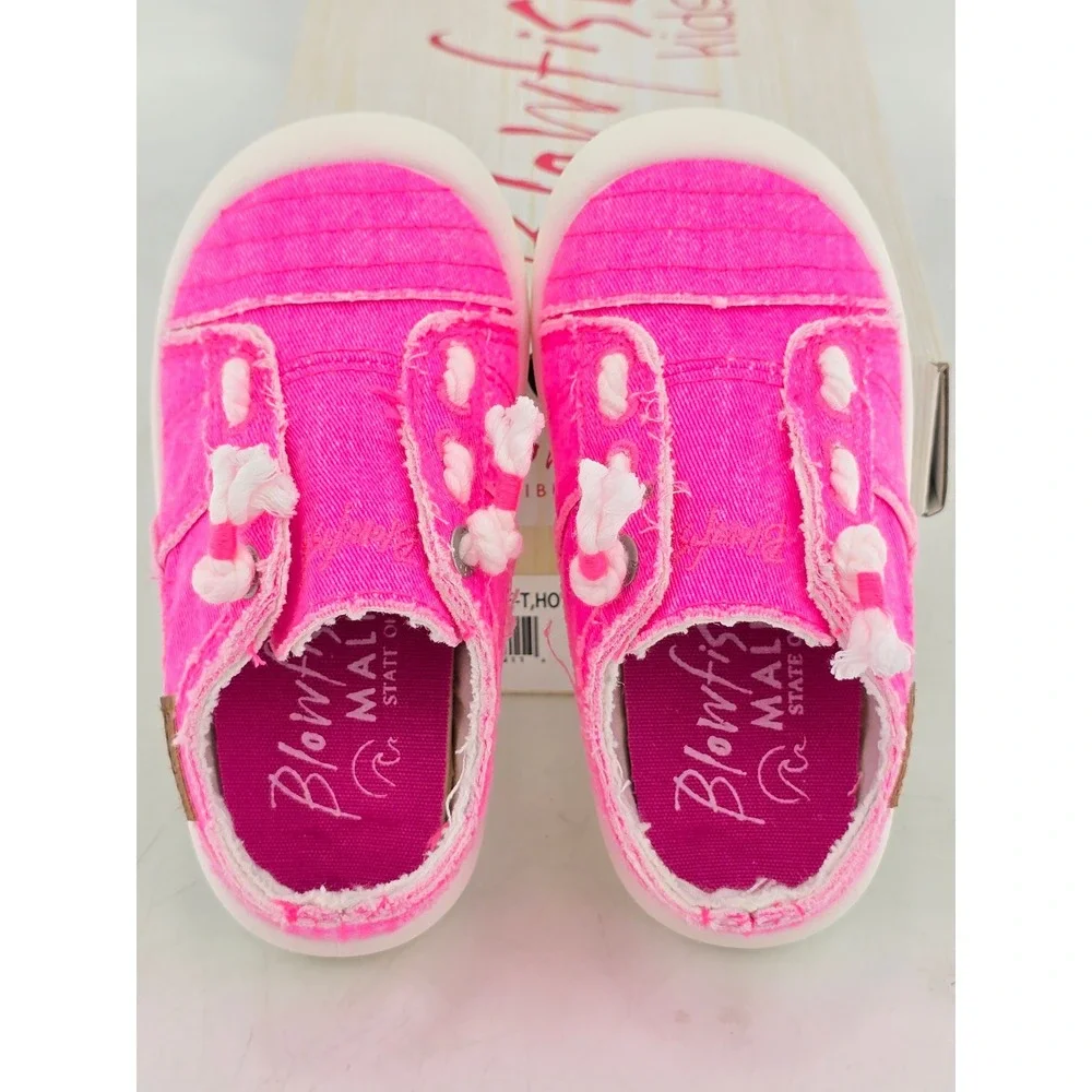 Blowfish Beachside-T Sneaker Kids Size 6 Hot Pink Twill Distressed - New